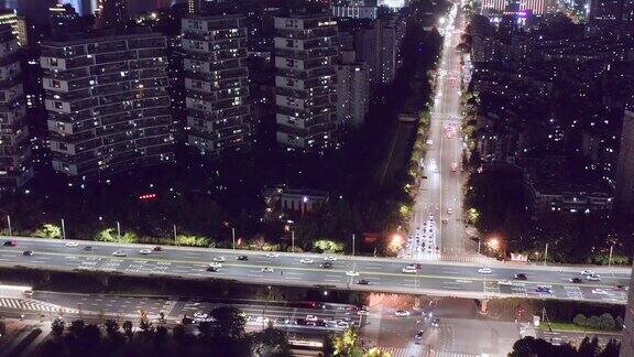 杭州高架公路夜间鸟瞰图