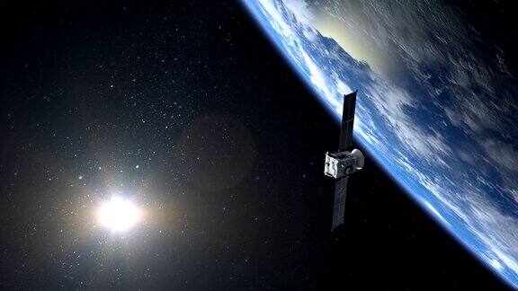卫星扫描并监控地球卫星慢慢地飞走了卫星正在绕地球轨道运行4K