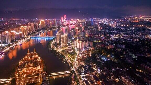 中国福州城市夜景的航拍