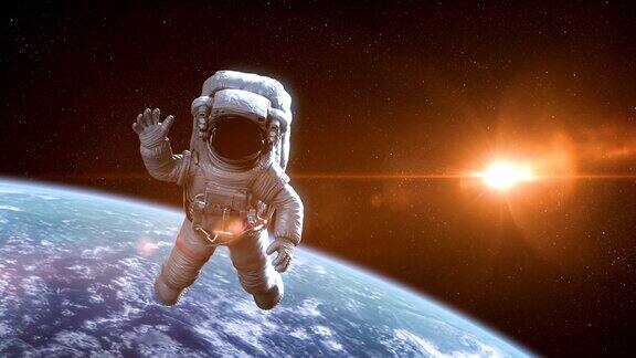 宇航员在外太空对抗地球背景