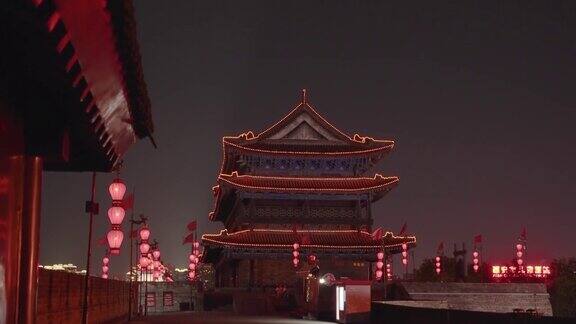 古城墙夜景中国陕西西安