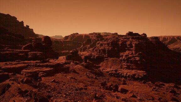 火星沙漠红色表面的前方航拍照片科幻岩石景观