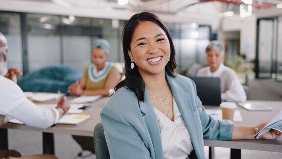 亚洲女性面孔和商务会议在办公室的创意规划战略和团队协作多元化团队和员工的幸福感为财务管理和目标目标提供支持