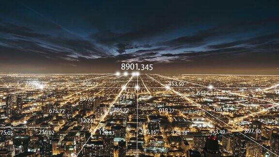 ZO芝加哥城市和5G网络夜间概念
