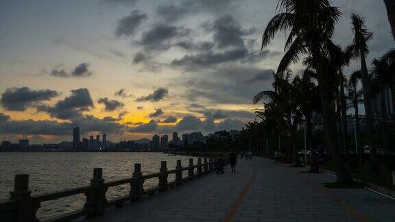 中国日落天空珠海城市景观步行湾全景4k时间