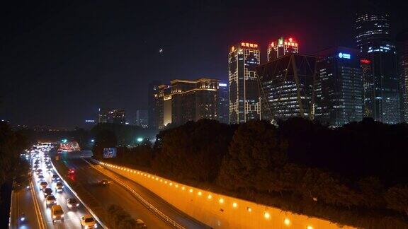 杭州市中心城区夜景时间灯火通明交通街道湾路全景4k中国