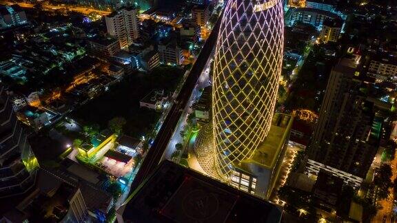 航拍超延时延时无人机拍摄曼谷城阿里与夜间曼谷明珠建筑