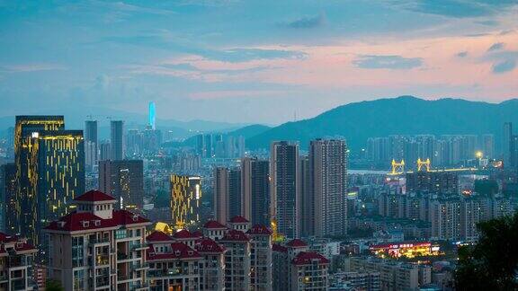 中国暮光珠海名山公园顶层城市景观空中全景4k时间