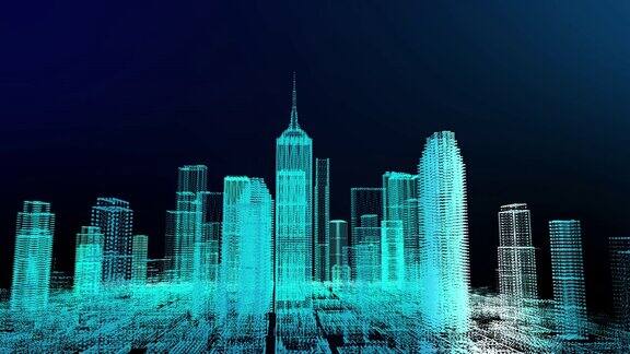未来网络商务智慧城市和城市能源技术概念霓虹色彩城市建筑模型3D展示壁纸背景
