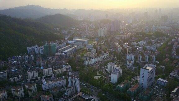 日落时分珠海市景交通街道航拍全景4k中国