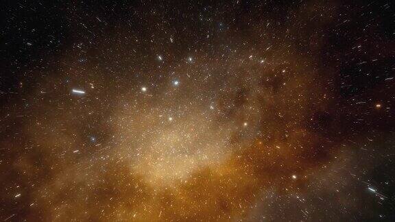 宇宙飞船在太空中接近彩色星云银河系中有数十亿颗恒星美丽的星团三维动画