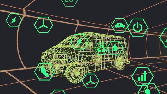 动画图标处理状态数据的三维货车模型移动在黑色背景