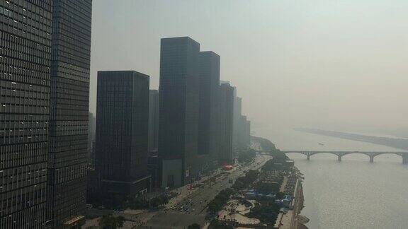 长沙市中心著名的滨江交通湾晴天航拍全景4k中国