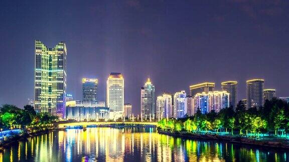 杭州河边的现代化办公大楼间隔拍摄4k