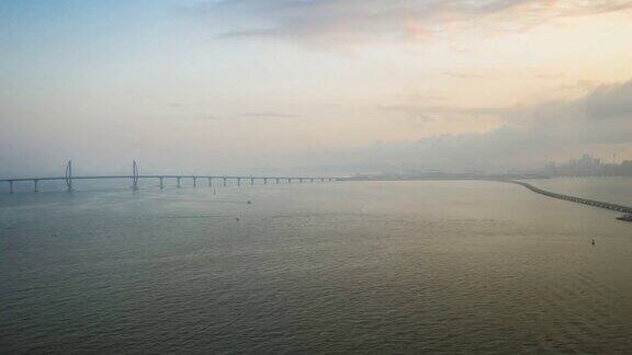 日落天空珠海市著名的澳门湾海岸线航拍全景4k时间跨度的中国