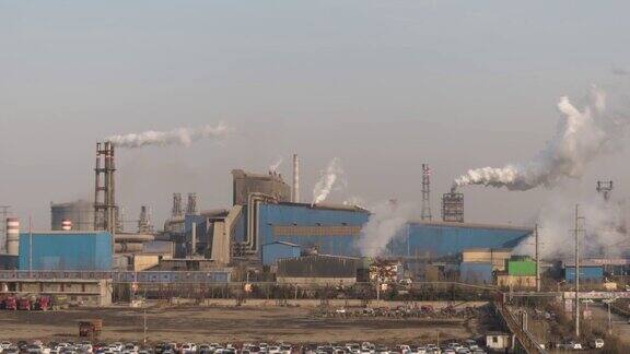 MSHATU带烟囱工业区鸟瞰图山东中国