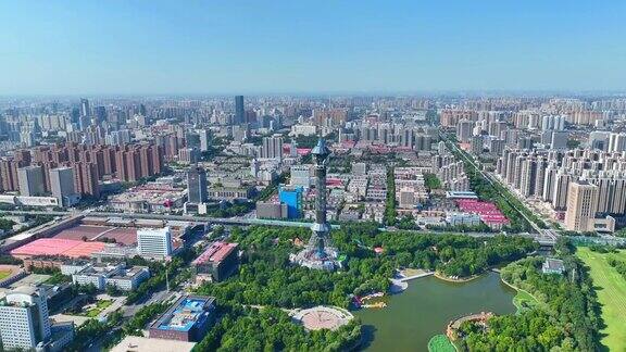 航空摄影石家庄电视塔和世纪公园石家庄市河北省中国