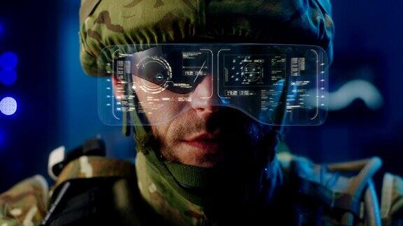 士兵戴着高科技太阳镜