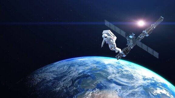 宇航员在太空行走卫星和空间站地球