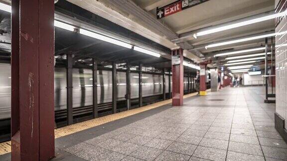 时间推移:模糊的背景行人拥挤在纽约地铁车站
