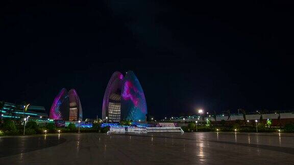 中国夜光珠海城著名歌剧院全景4k时间