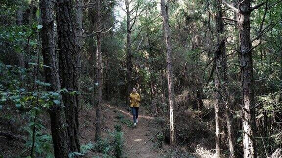 在森林里奔跑的女人
