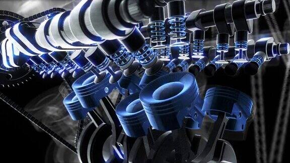 高科技V8发动机与阀门活塞和曲轴完美的循环