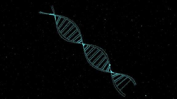 DNA数字结构科学生物技术抽象动画三维旋转和细胞粒子移动