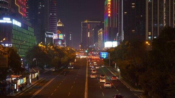 夜光时分照亮长沙市市中心交通街道大桥全景4k中国