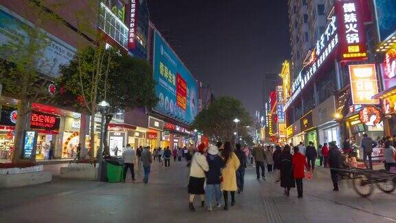 长沙市市中心著名的步行街夜景时间跨度4k中国
