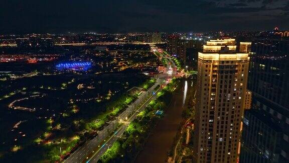 宁波夜间城市鸟瞰图