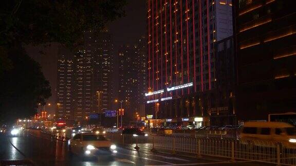 夜间照明长沙城市交通街道全景4k中国