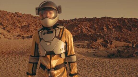 火星漫步女宇航员探索铁锈色沙漠