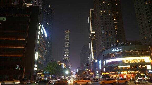 长沙市市中心夜景时间灯火通明交通街道十字路口全景4k中国