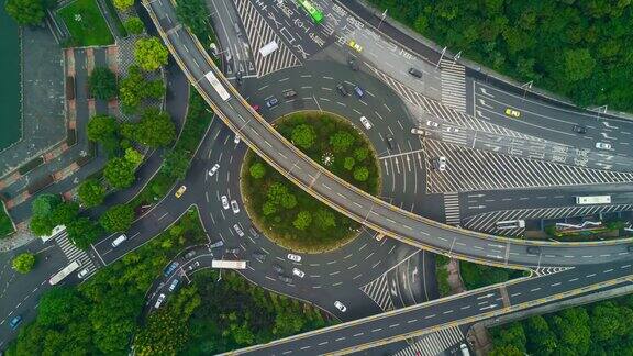 中国日时间武汉市著名交通路口航拍全景图4k时间延时