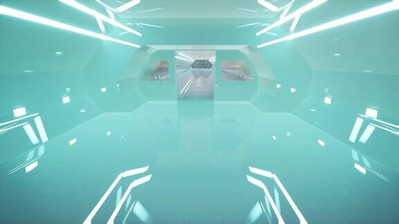 走廊飞船蓝色3d未来的室内虚拟现实4k