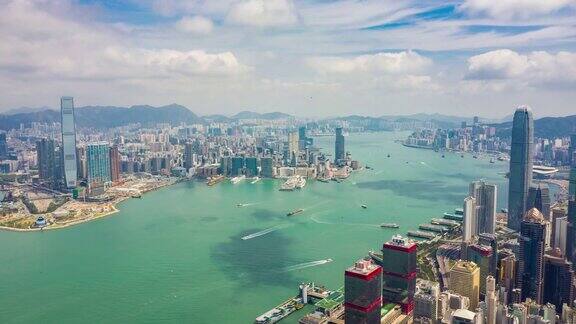 城市景观市中心交通海港空中时间推移全景4k香港