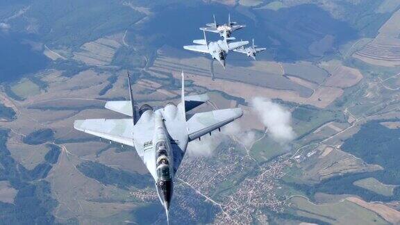 军用飞机编队飞行MikoyanGurevich米格-29保加利亚和波兰空军空对空4K支点