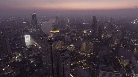 4k分辨率鸟瞰图曼谷市景泰国首都日落