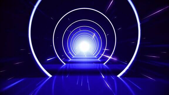 穿越未来主义的蓝色霓虹灯彩色隧道(无缝循环)抽象的4k股票视频