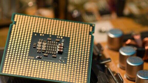 CPU芯片处理器在PC主板上的特写4K超高清视频尼康D500