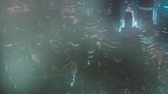 TU航拍曼哈顿市中心夜间雾流纽约市