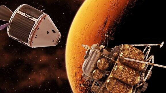 4k星际空间站太空舱与火星着陆器的脱离