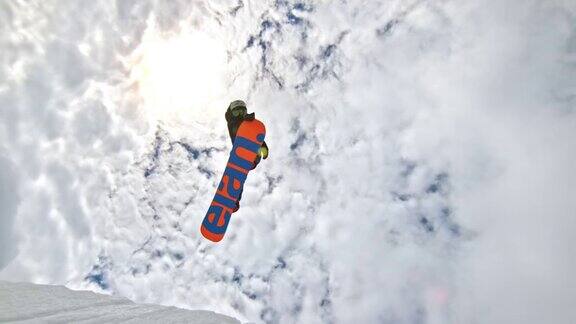 速度坡道滑雪板抓住他的滑雪板而跳上空中