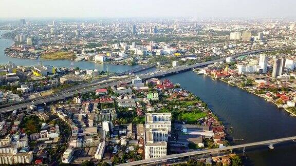 湄南河曼谷市区鸟瞰图