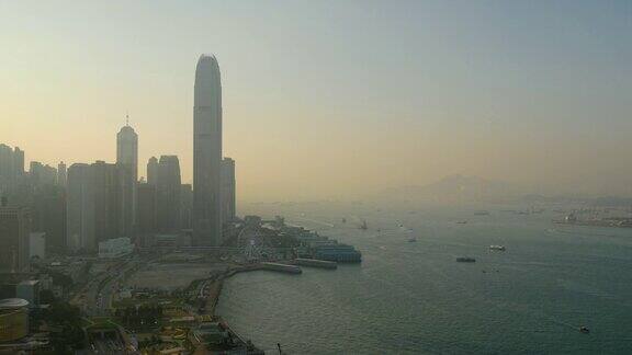 日落天空香港市区海湾屋顶全景4k中国