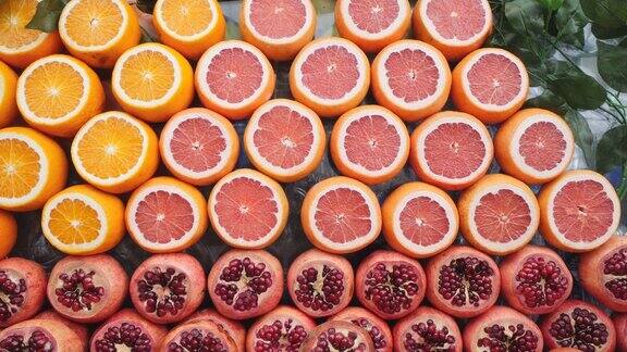 土耳其伊斯坦布尔街头市场上的橘子、石榴和葡萄柚