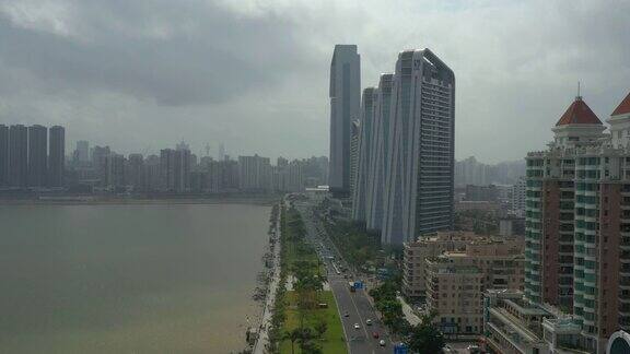 阳光明媚的日子珠海城著名的交通湾澳门观景航拍全景4k中国