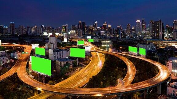绿屏板色度键和城市景观时间推移