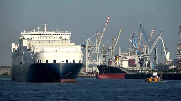 滚装船集装箱船集装箱船装载起重机港口汉堡4K